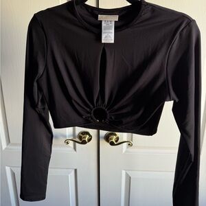 Michael Kors Black Long Sleeve Crop Top